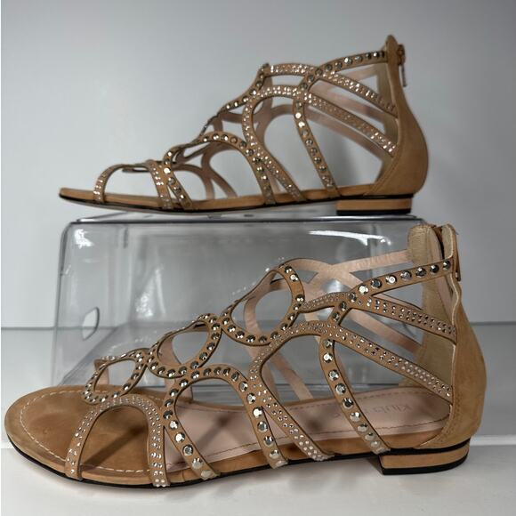 Klub Nico Joella Sandals Flats Leather Tan Size 7 Neutral Zipper Studded Boho - Picture 4 of 10